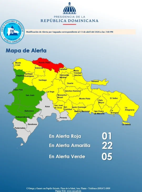 Alerta roja en Puerto Plata desde la noche de este lunes Alerta roja en Puerto Plata desde la noche de este lunes