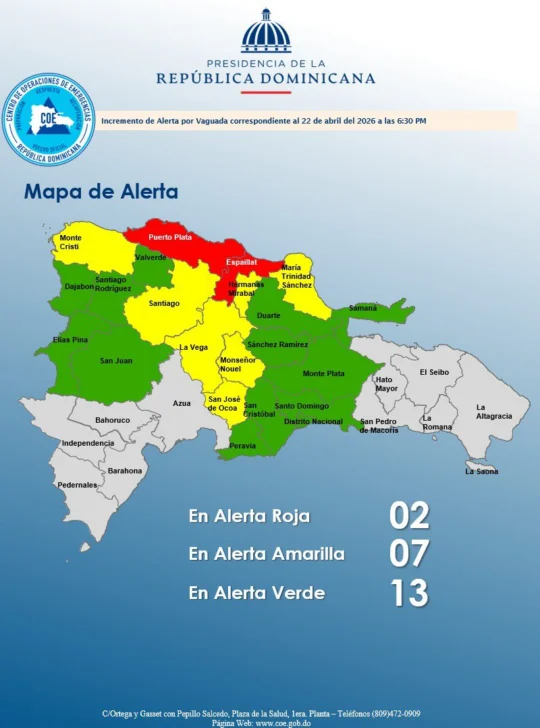 Suspenden docencia este jueves en Puerto Plata y Espaillat declaradas en alerta roja