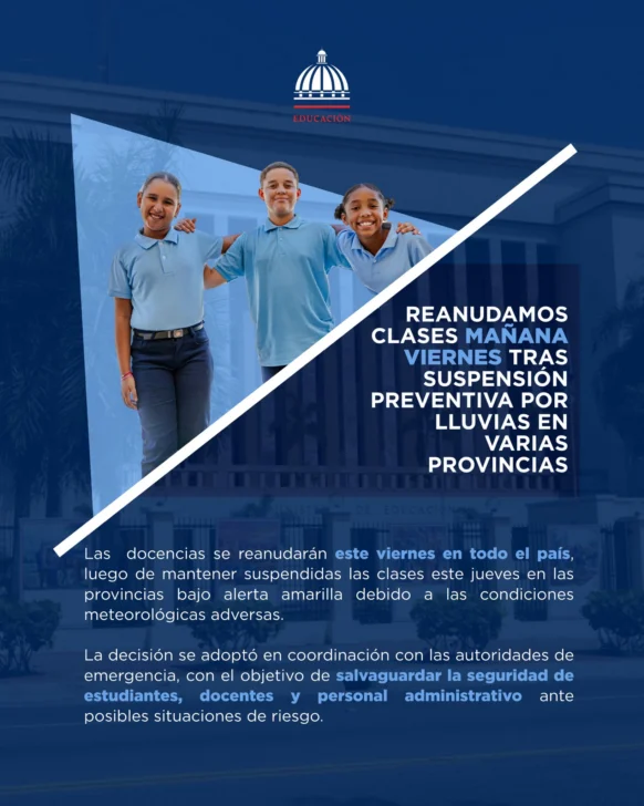 Se reanudará docencia este viernes tras suspensión por lluvias