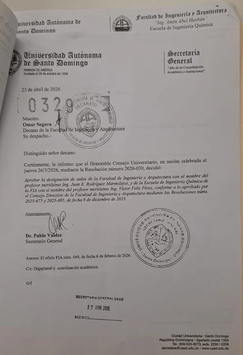 Escuela de Ingeniería Química designada con el nombre del profesor meritísimo Víctor Féliz Pérez