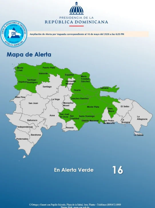 Estas son las 16 provincias en alerta verde anunciadas por el  COE