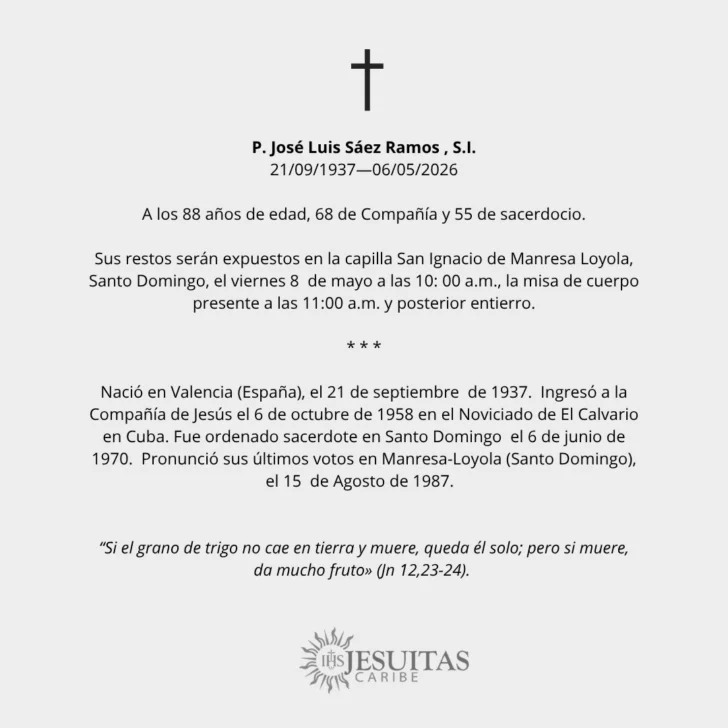 Realizarán este viernes las honras fúnebres del sacerdote e intelectual José Luis Sáez Ramos