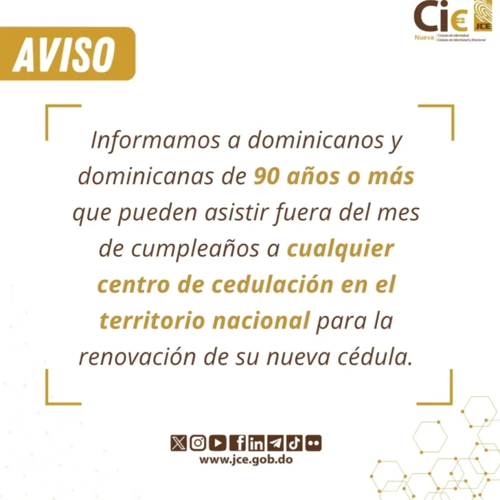 Cédula nueva: JCE amplía horarios, habilita 90 municipios y flexibiliza renovación para mayores de 90 años Cédula nueva: JCE amplía horarios, habilita 90 municipios y flexibiliza renovación para mayores de 90 años