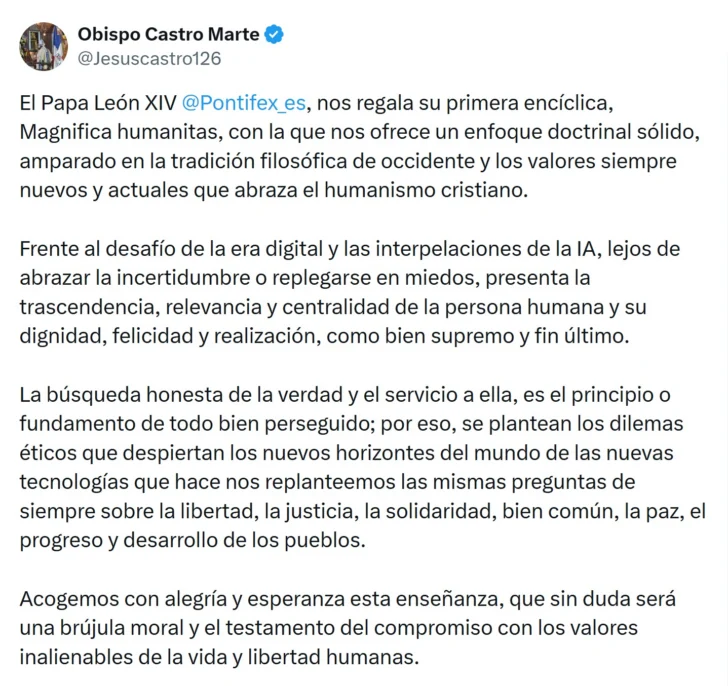 Obispo Castro Marte: León XIV regala una brújula moral sobre la inteligencia artificial