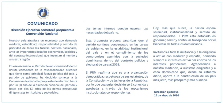 Dirección del PRM propone extender mandato de actuales autoridades del partido