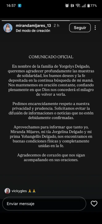 Familia desmiente muerte de actriz Yorgelys Delgado tras derrumbe en La Guaira