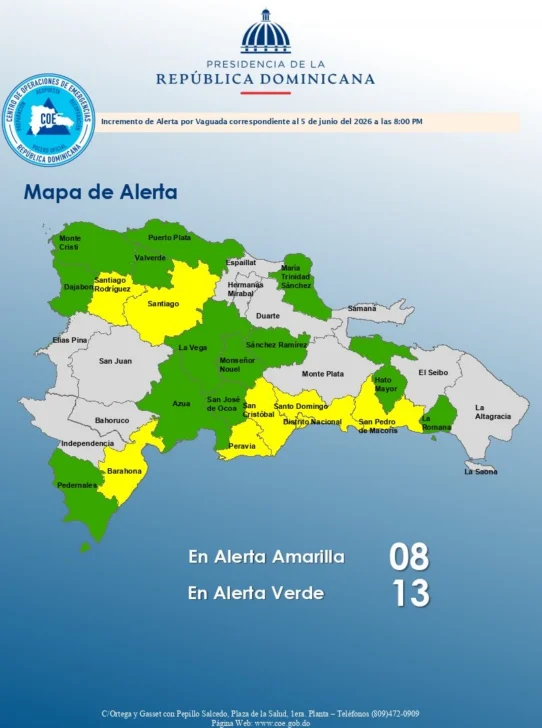 COE eleva alerta en el Gran Santo Domingo y otras cinco provincias
