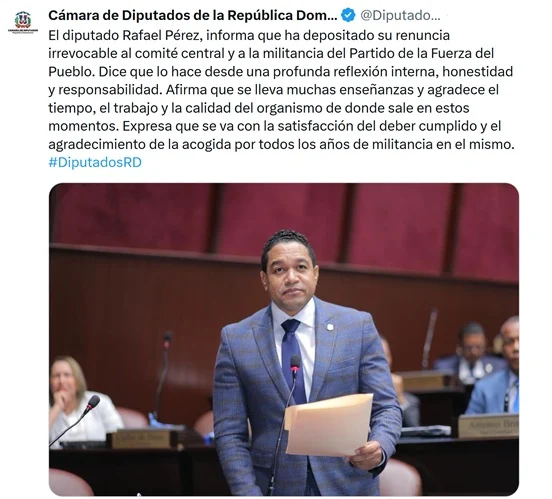 Diputado anuncia salida de la Fuerza del Pueblo en plena sesión parlamentaria Diputado anuncia salida de la Fuerza del Pueblo en plena sesión parlamentaria