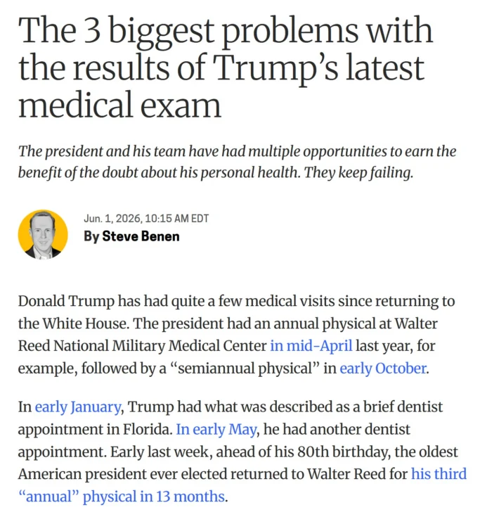 Médicos cuestionan el informe de salud de Trump, quien este mes cumplirá los 80 años