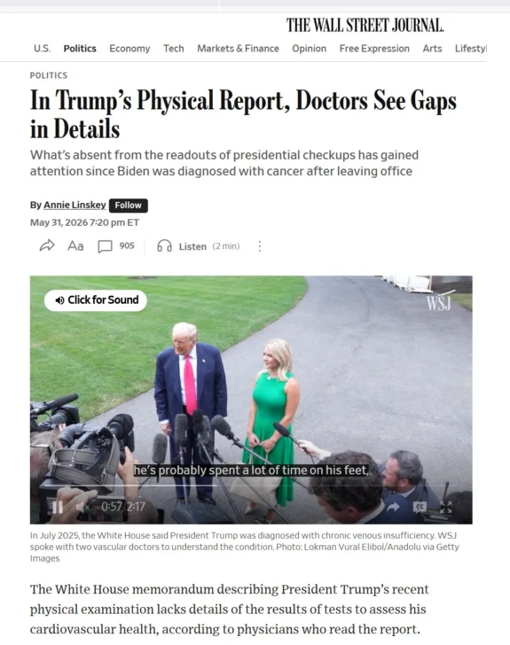 Médicos cuestionan el informe de salud de Trump, quien este mes cumplirá los 80 años