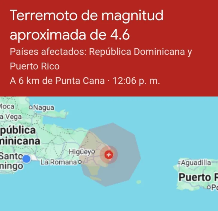 Se registra temblor en República Dominicana hoy de 4.6