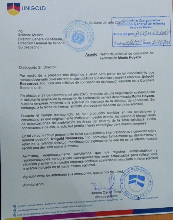 Unigold niega tener concesiones, inversiones o interés minero en la Cordillera Septentrional Unigold niega tener concesiones, inversiones o interés minero en la Cordillera Septentrional