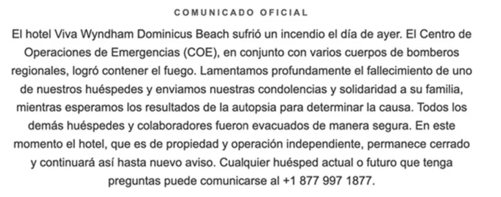 Se preparan primeros vuelos de repatriación de turistas italianos tras incendio con una muerte