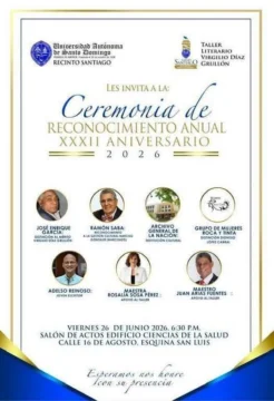 Este viernes será el acto Reconocimiento Anual 2026 del Taller Literario Virgilio Díaz Grullón