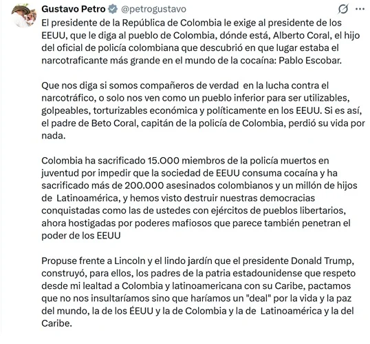Petro le exige a Trump revelar paradero de activista detenido por el ICE en Arizona Petro le exige a Trump revelar paradero de activista detenido por el ICE en Arizona