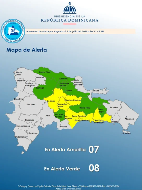 Cómo están las alertas del COE hoy: 15 provincias bajo vigilancia por lluvias, inundaciones y fuertes vientos Cómo están las alertas del COE hoy: 15 provincias bajo vigilancia por lluvias, inundaciones y fuertes vientos