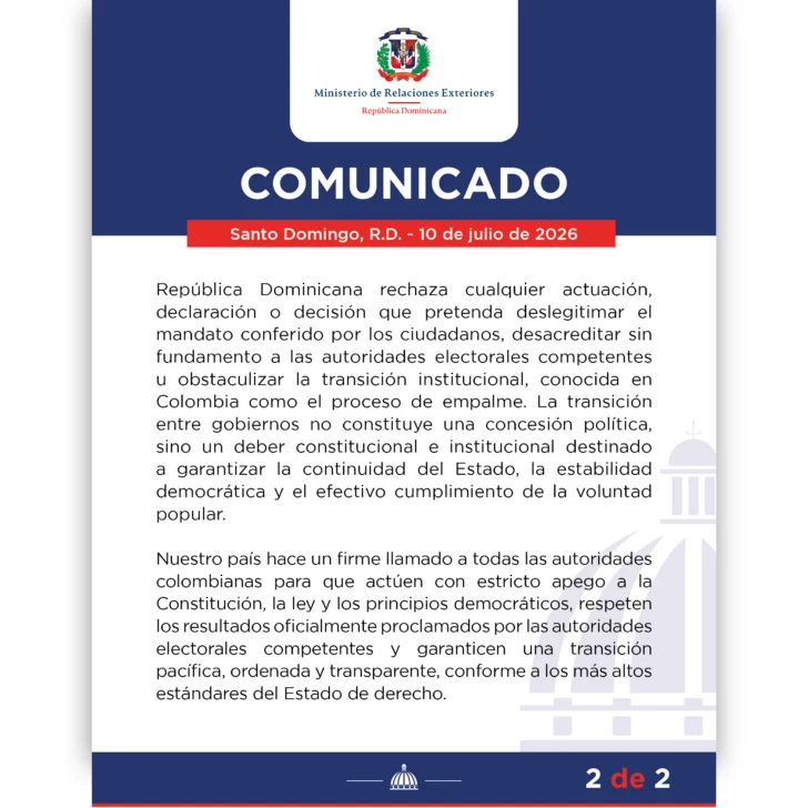 Escudo de las Américas, encabezado por EEUU e integrado por RD, pide respetar transición en Colombia
