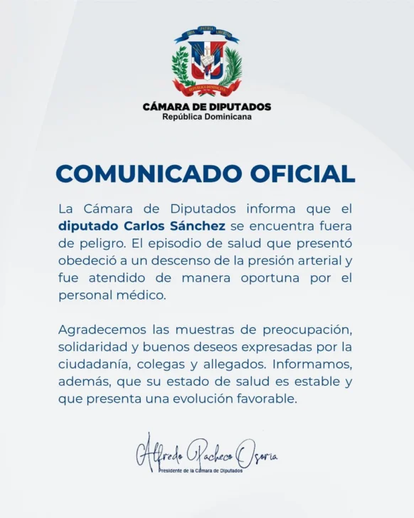 Fuera de peligro diputado que se desmayó por baja presión arterial Fuera de peligro diputado que se desmayó por baja presión arterial