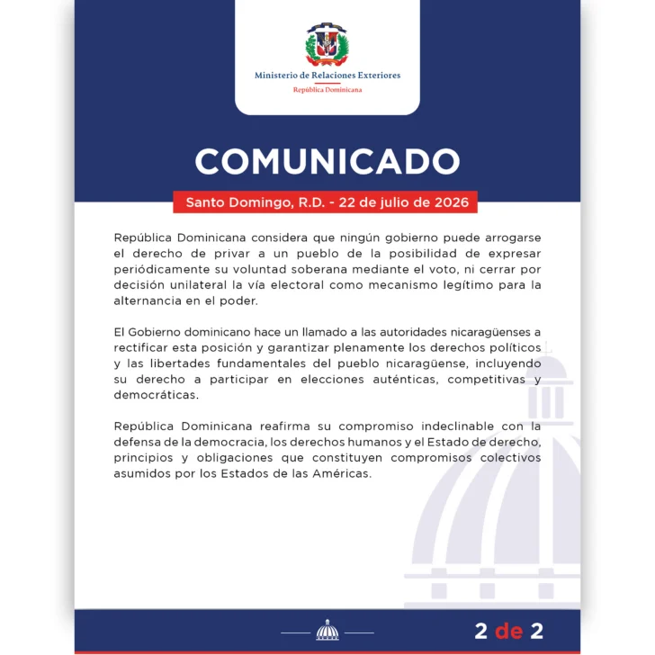Enérgica condena dominicana a fin de elecciones democráticas en Nicaragua Enérgica condena dominicana a fin de elecciones democráticas en Nicaragua