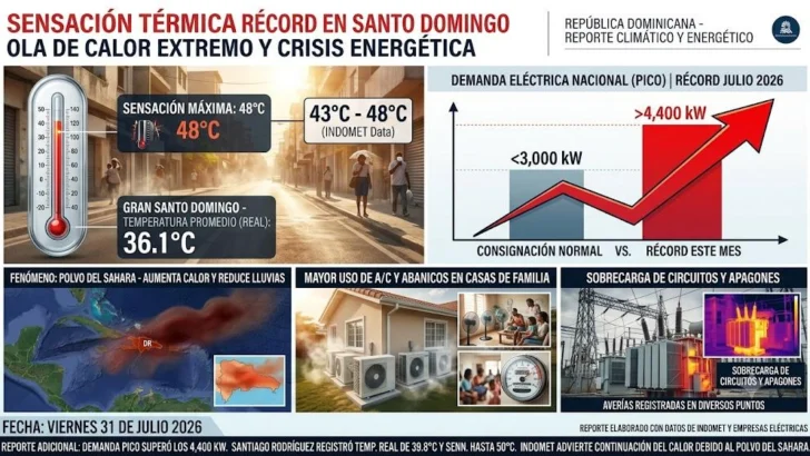 Sensación térmica roza los 48 grados en Santo Domingo y dispara la demanda eléctrica
