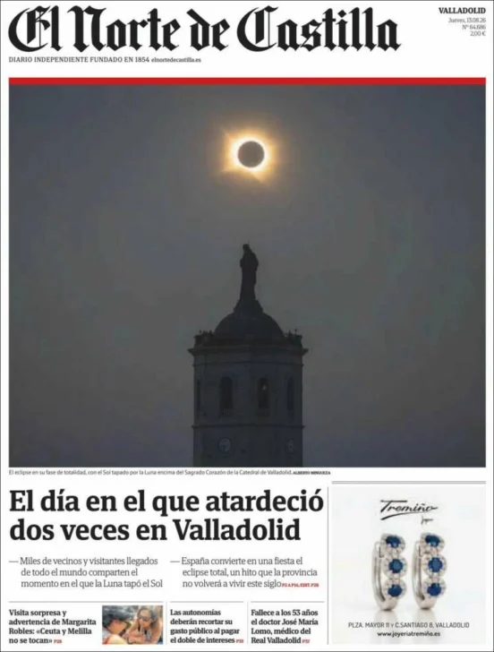 Así retrató la prensa el eclipse solar que convirtió el día en noche en España Así retrató la prensa el eclipse solar que convirtió el día en noche en España
