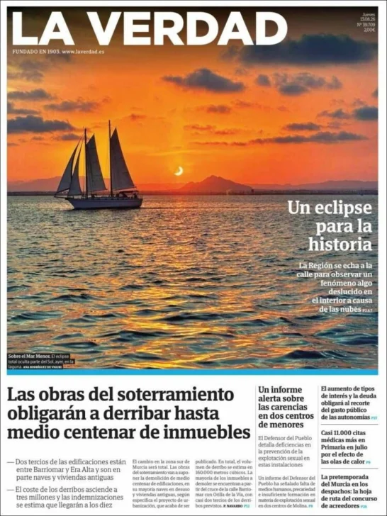 Así retrató la prensa el eclipse solar que convirtió el día en noche en España Así retrató la prensa el eclipse solar que convirtió el día en noche en España