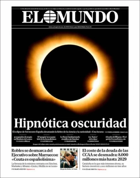 Así retrató la prensa el eclipse solar que convirtió el día en noche en España Así retrató la prensa el eclipse solar que convirtió el día en noche en España