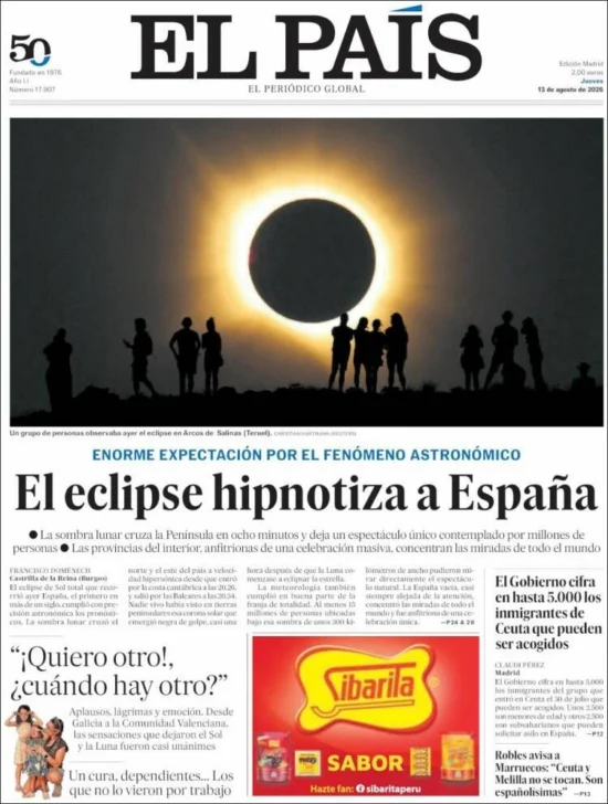 Así retrató la prensa el eclipse solar que convirtió el día en noche en España Así retrató la prensa el eclipse solar que convirtió el día en noche en España