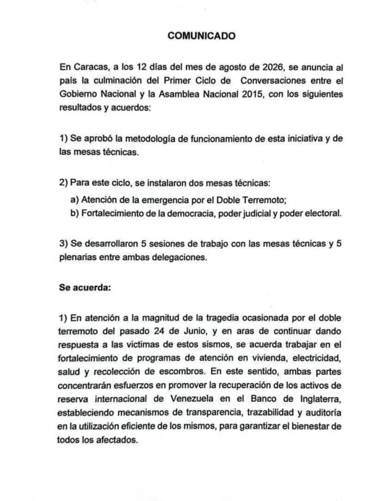 Venezolanos acuerdan renovar el Tribunal Supremo y recuperar activos en el Banco de Inglaterra