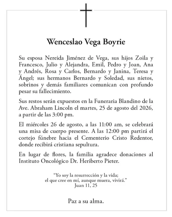 Fallece Wenceslao Vega Boyrie, jurista, historiador e integrante del Movimiento 14 de Junio