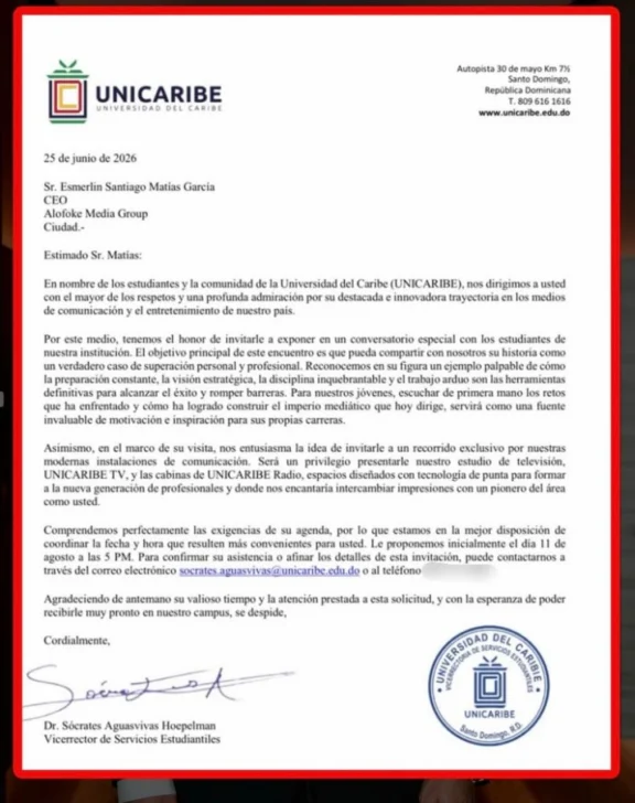 UNICARIBE invita a Santiago Matías a conversatorio con estudiantes