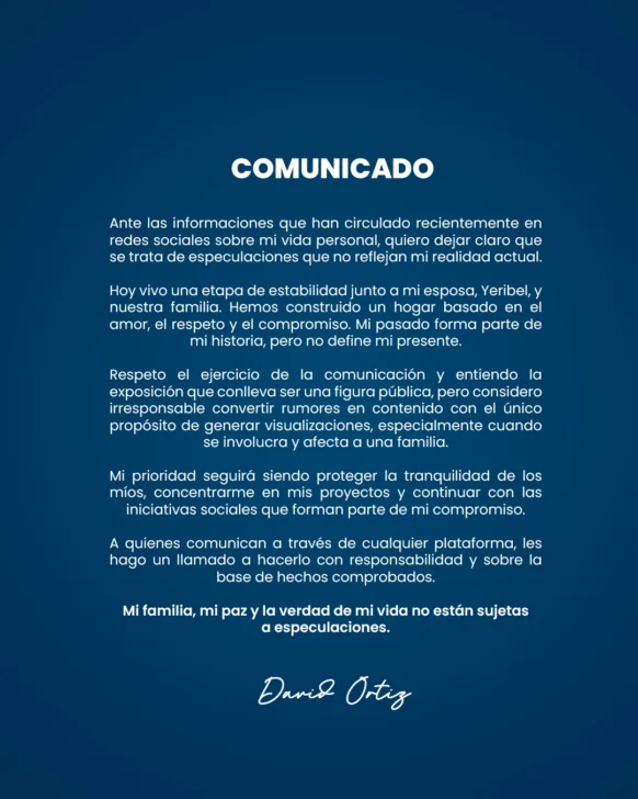David Ortiz desmiente rumores sobre su vida familiar; abogados evalúan acciones legales