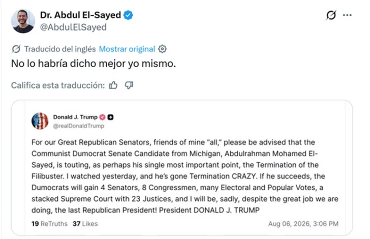 Trump dice que tiene 'algo en común' con Abdul El-Sayed, candidato demócrata al Senado