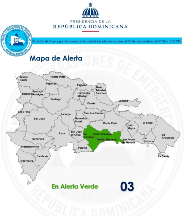 COE coloca tres demarcaciones bajo alerta verde tras pronósticos de lluvias por humedad y vientos COE coloca tres demarcaciones bajo alerta verde tras pronósticos de lluvias por humedad y vientos