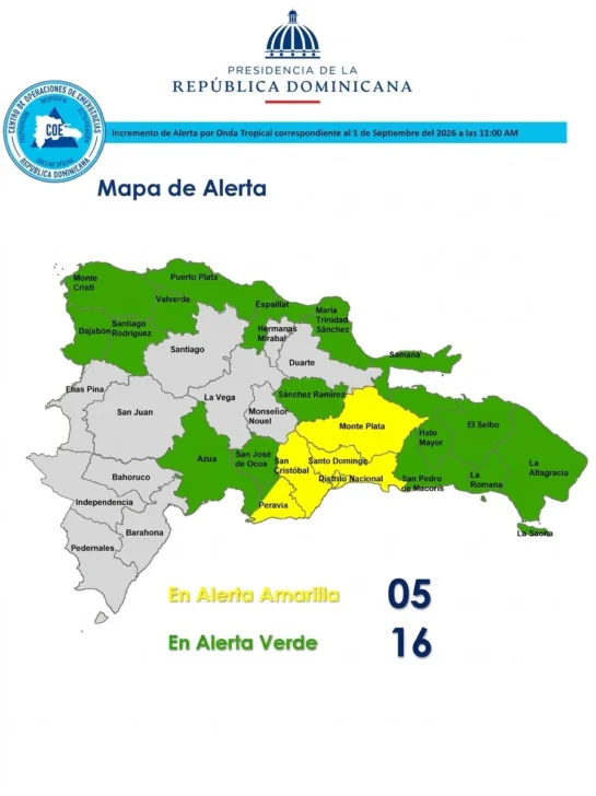 Onda tropical deja 100 viviendas afectadas; mantiene 5 provincias en alerta amarilla y 16 en verde Onda tropical deja 100 viviendas afectadas; mantiene 5 provincias en alerta amarilla y 16 en verde