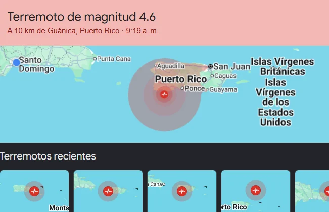 Temblor de magnitud preliminar 4.6 se registra al sur de Puerto Rico