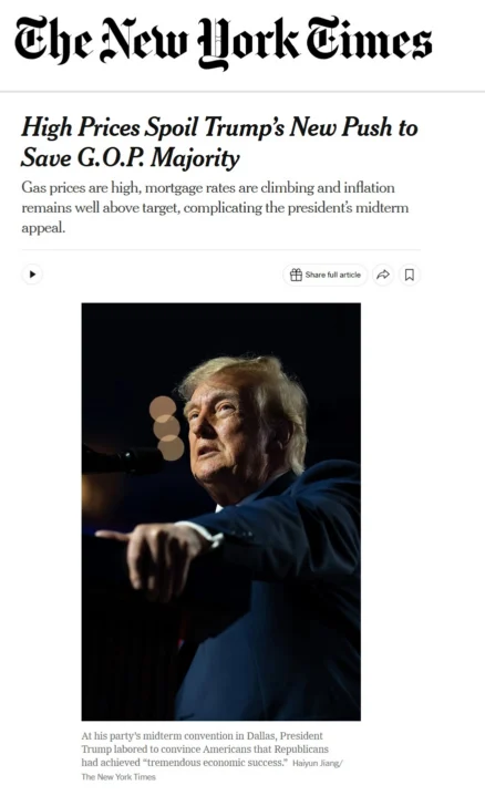 Altos precios arruinan empeño electoral de Trump, advierte el NYT este sábado