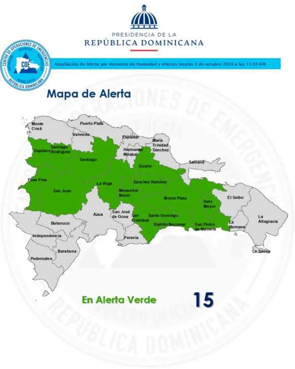 COE amplía alerta verde ante lluvias, tormentas eléctricas y ráfagas de viento