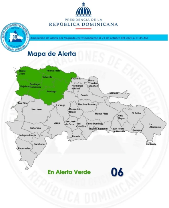 COE mantiene la alerta verde en seis provincias por una vaguada; reporta 42 viviendas afectadas en La Vega y Valverde
