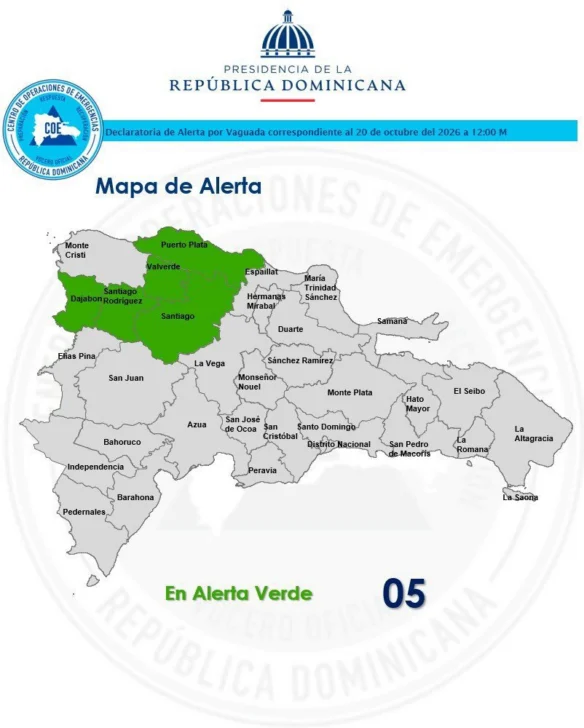 COE coloca cinco provincias en el norte en alerta verde por vaguada