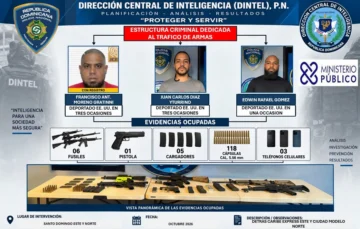 Policía decomisa cinco fusiles y una subametralladora Uzi y detiene a cinco hombres